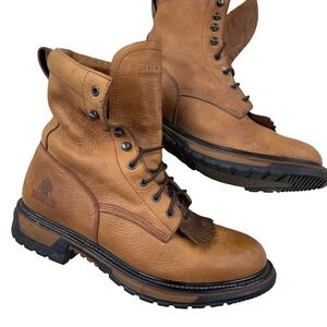 Rocky Ride Mens Boots 14 M Brown Leather Soft Toe Lace Up Waterproof Work